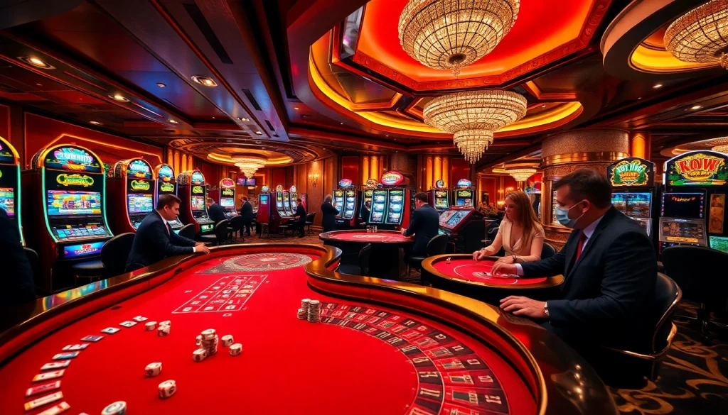 Experience high-stakes gambling at the 888b casino with players enjoying poker, roulette, and slots.