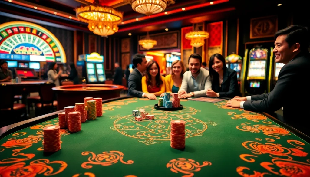 Exciting Tài Xỉu go88 gaming scene with players enjoying their bets at a casino table.