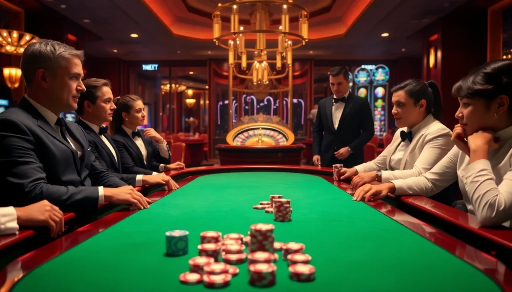 THABET offers an exciting high-stakes poker scene with players engaging at a luxury table.