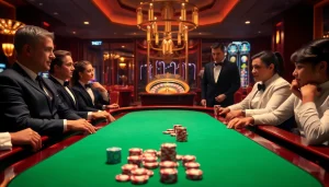 THABET offers an exciting high-stakes poker scene with players engaging at a luxury table.