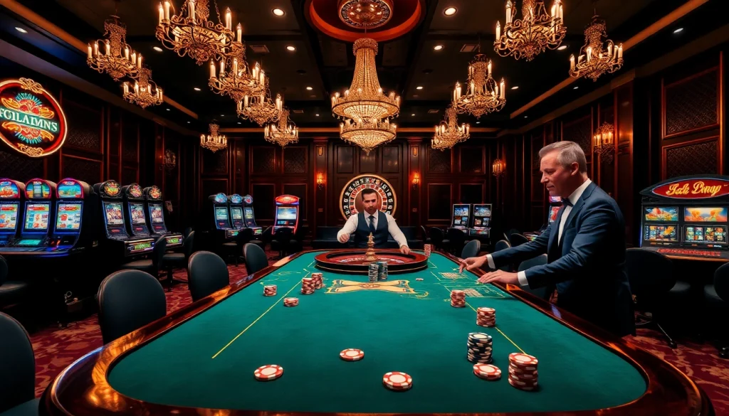 Experience thrilling gameplay at F168 Casino with vibrant poker chips and illuminated slot machines.