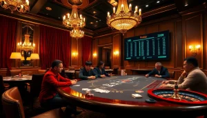 Players engage in a high-stakes poker game at an upscale casino, embodying the thrill of jbo.