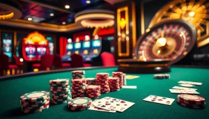 Players enjoy an exciting game of poker at V9bet's luxurious casino table.