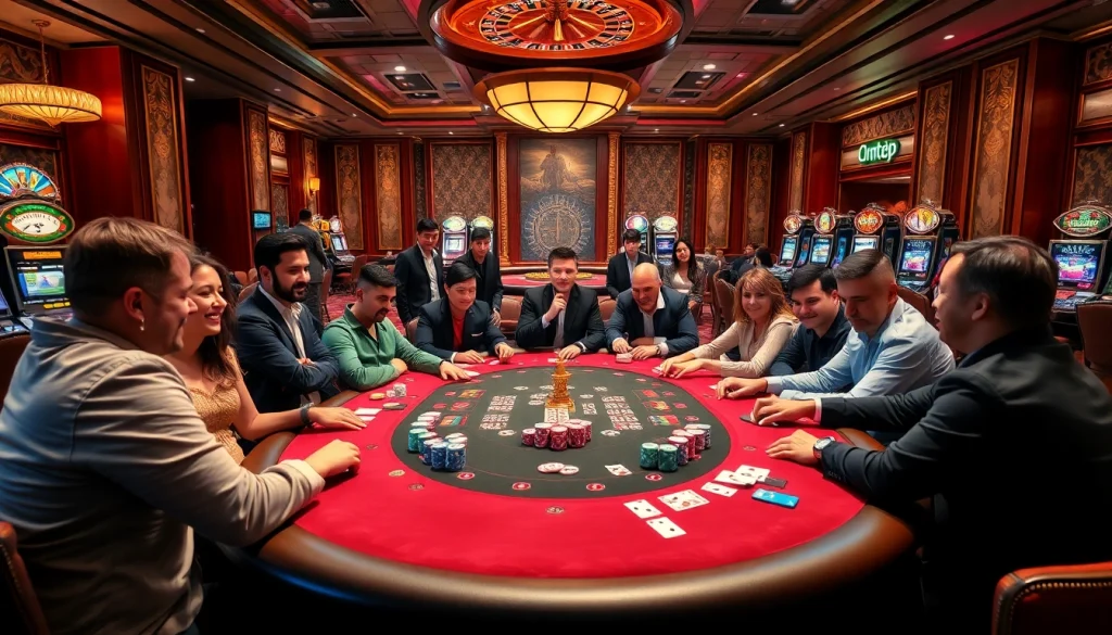 Thrilling poker action at https://king88.limited/ casino with players and vibrant ambiance.