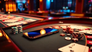 S8 smartphone amid vibrant casino elements like roulette and poker chips, showcasing luxury gambling.