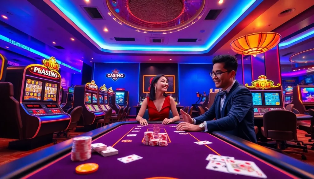 UU88 Casino gaming experience with vibrant digital slots and poker tables.