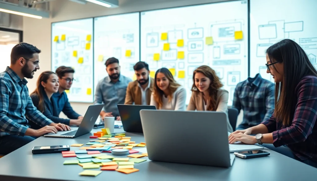 Engage in app development as developers collaborate in a vibrant office.