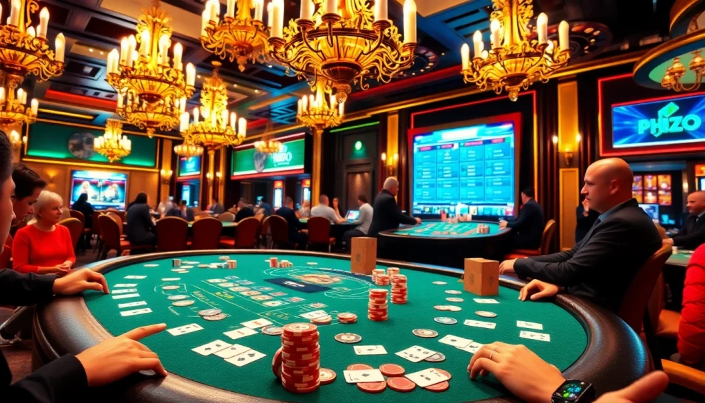 Experience the thrill of live poker with PH222 chips and cards in a vibrant casino.