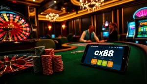 Engage with gaming excitement at AX88's casino features, including roulette, poker, and slot machines.