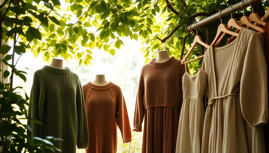 Showcase of elegant hand-knitted garments promoting sustainable fashion from https://www.ound-ound.com.