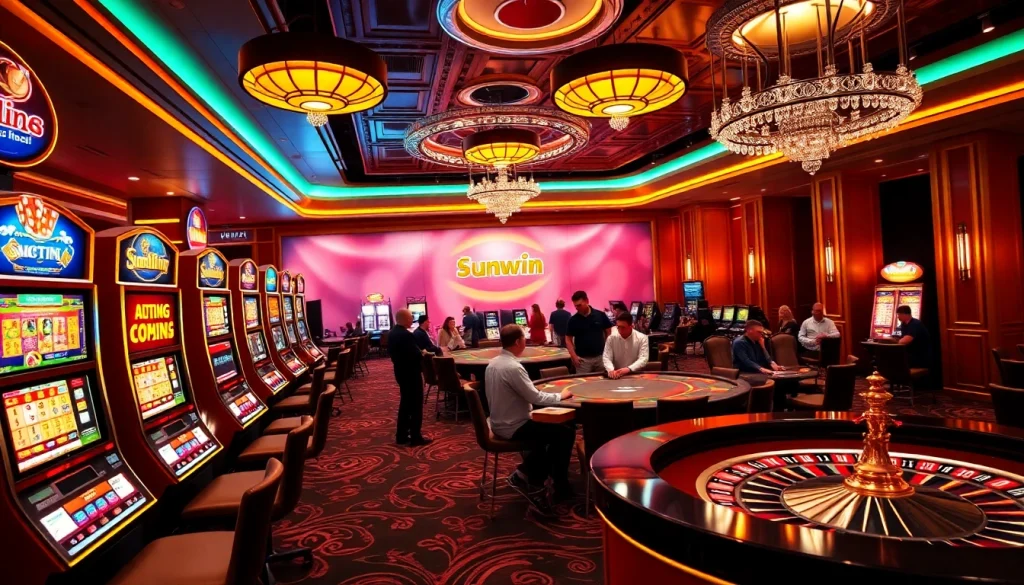 Experience thrilling gaming at Sunwin, featuring vibrant casino tables and engaging players.