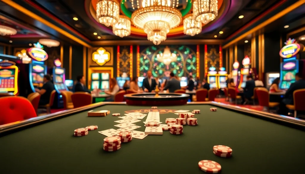 Experience the excitement of VN88 with a dynamic casino scene showcasing vibrant games and engaging players.