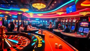 DOLA789 players engaging in thrilling casino action at roulette and poker tables with impressive winnings.