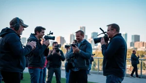 Video Production Company Calgary team filming a dynamic corporate event in the city.