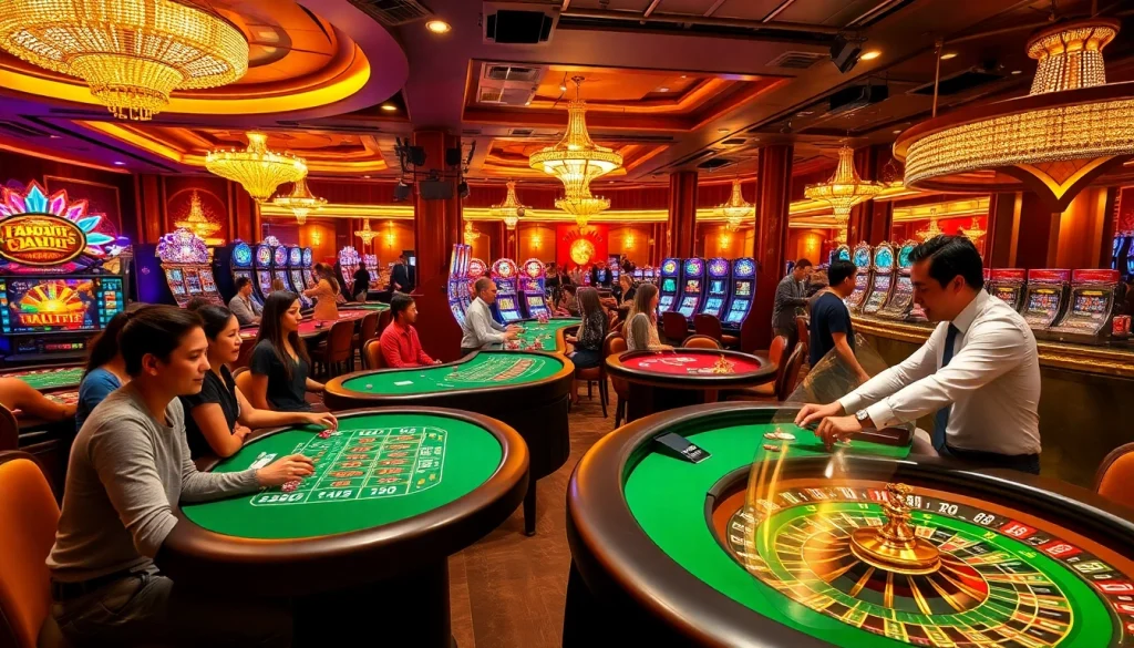Players enjoying a thrilling gaming experience at HB88 Casino with vibrant tables and exciting games.
