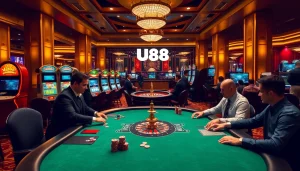 Experience the thrilling excitement of UU88 poker and slot games in a luxurious casino setting.
