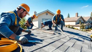 Roofing companies calgary experts installing shingles on a residential house.