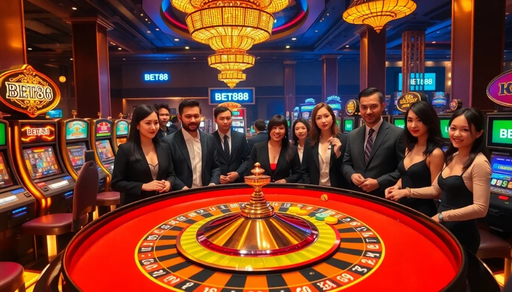 Experience the thrill of betting at BET88 with an elegant casino scene full of excitement.