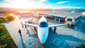 FLY88 aviation school with students training around modern aircraft.