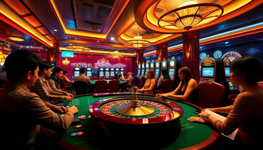 Players enjoying thrilling games with the 667bet App in a luxurious casino setting.