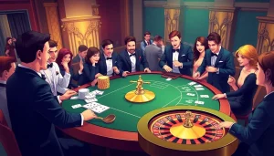 Bin88 casino players actively enjoying a thrilling game at a luxurious casino table.