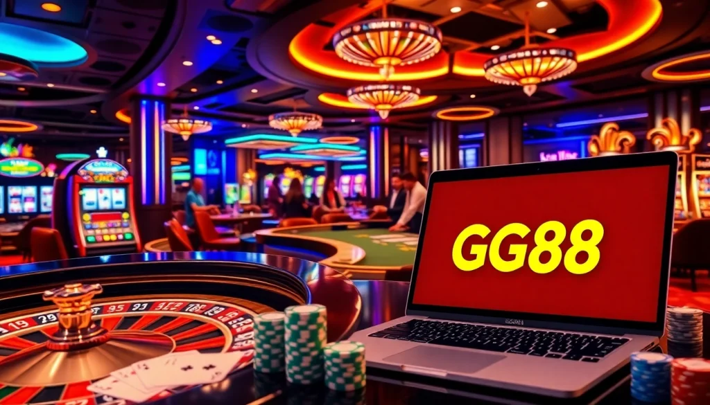 Engage with the thrilling ambiance of link vào GG88 featuring a roulette wheel and poker table.