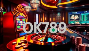 OK789 slot machine and online interface showcasing luxurious gambling experience.