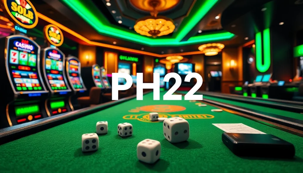 Experience the excitement of PH22 with vibrant casino elements and gaming interfaces.
