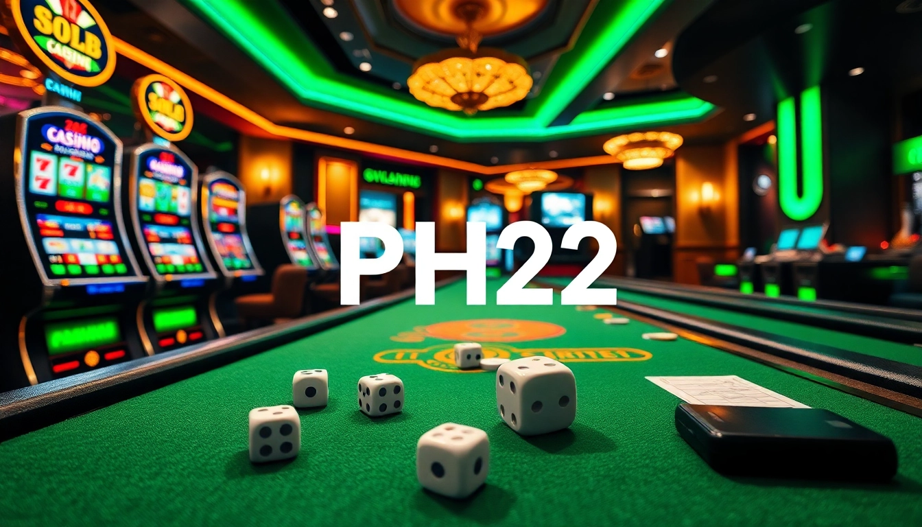 Experience the excitement of PH22 with vibrant casino elements and gaming interfaces.