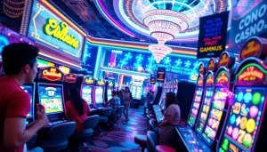 Aksi menarik pemilik petanitoto memainkan mesin slot dengan suasana ceria.