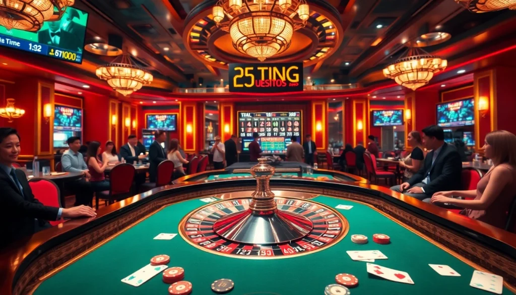 Engaging scene of players placing bets with kèo nhà cái displayed at a vibrant casino roulette table.