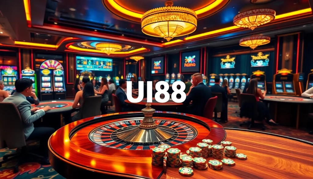 Experience excitement at UU88's vibrant casino layout with roulette and lively gameplay.