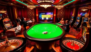 Engaged players enjoying the thrill of Go8 Casino amidst vibrant casino elements.