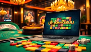 Playing רמיקוב אונליין in a vibrant casino setting with colorful tiles and luxurious atmosphere.