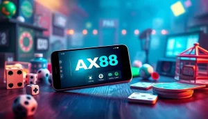 Góc nhìn tương tác của ứng dụng AX88 trên điện thoại thông minh, thể hiện các tính năng cá cược hấp dẫn.