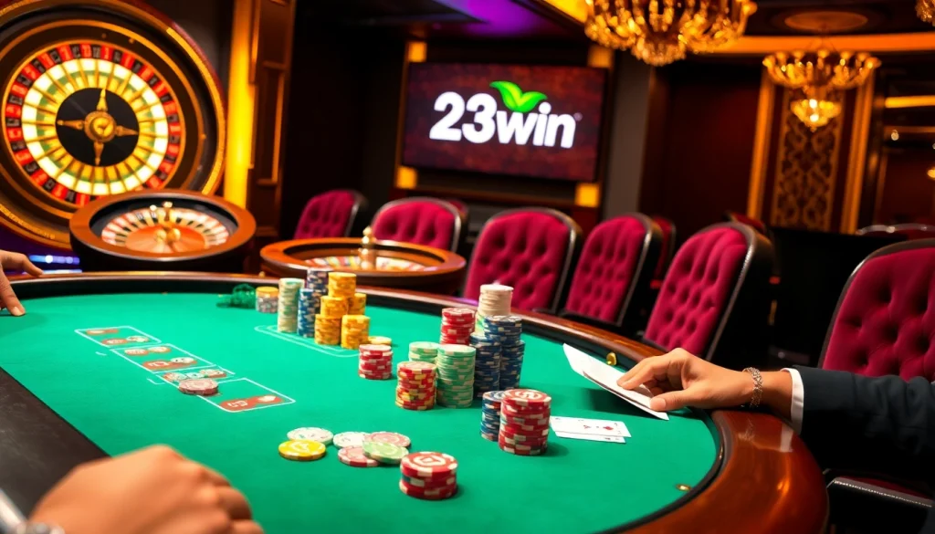 Experience the thrill of gambling at 23win with vibrant casino tables and players in action.