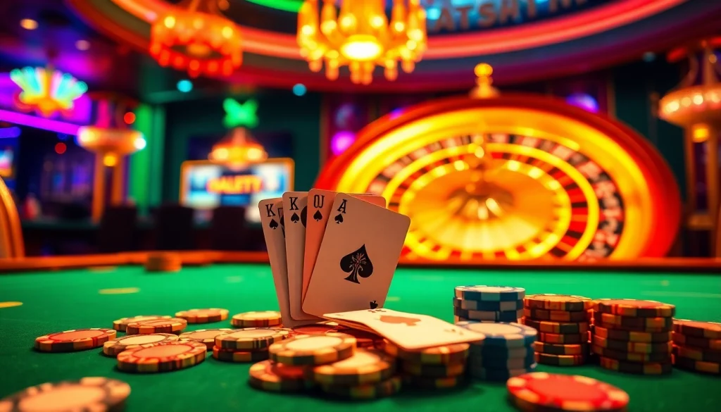 Win big with thrilling action at 5z7776 com poker tables filled with colorful chips and cards.