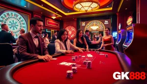 Engaging gamblers at the GK88-inspired casino table in a thrilling gaming atmosphere.