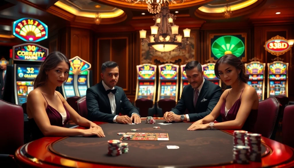 Experience thrilling gameplay at 33BD with elegant poker tables and vibrant casino atmosphere.