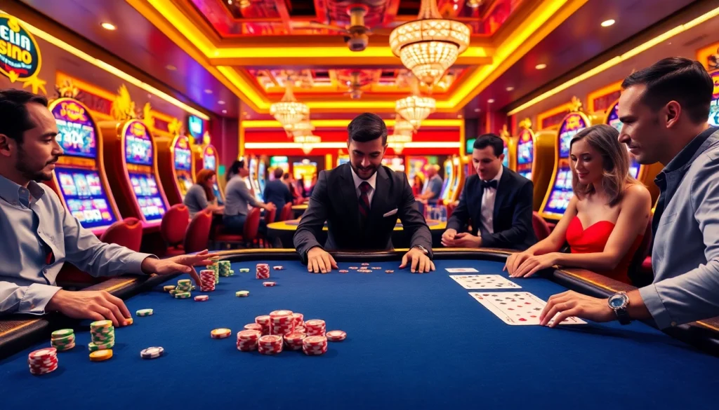 Players enjoying a thrilling game of blackjack at 88i's upscale casino.