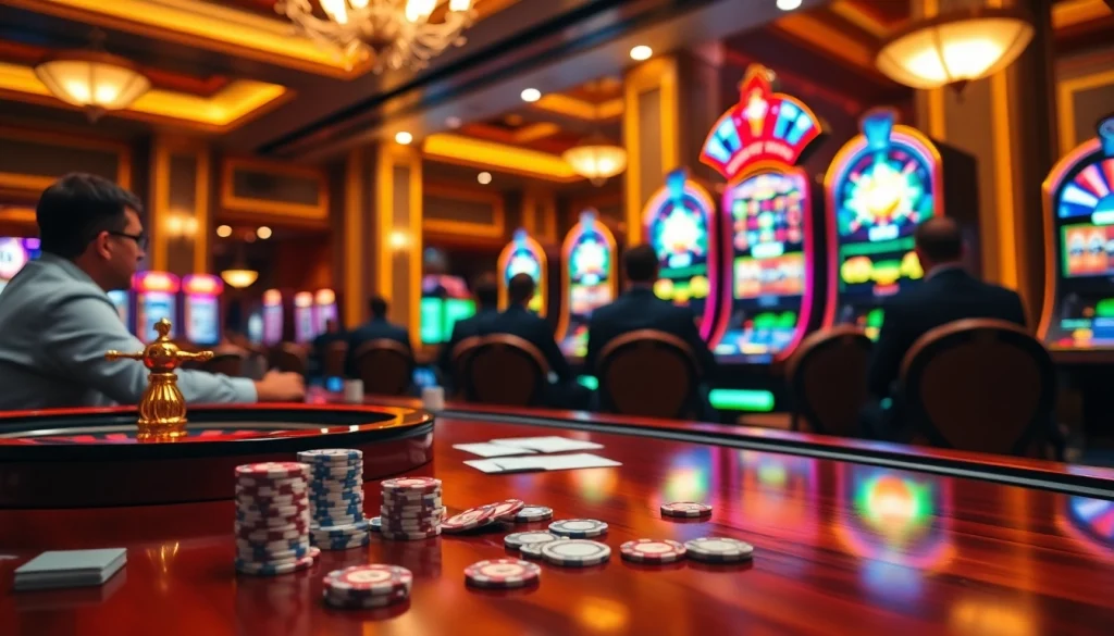 Experience the excitement of the go99 game at a luxurious casino with poker chips and cards.