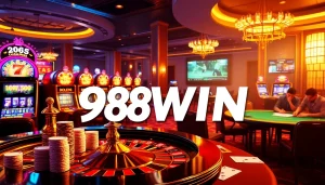 Experience the thrill of 98WIN with vibrant casino tables and players engaging in high-stakes games.