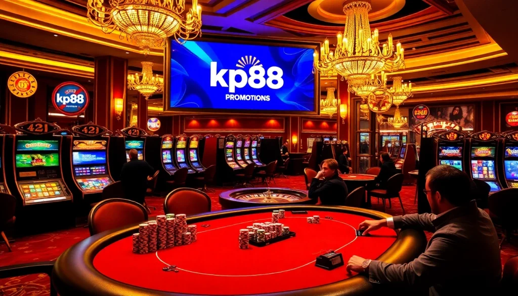 Kp88 players enjoy high-stakes games at a luxurious casino poker table.