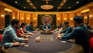 Engaging poker scene showcasing the excitement of nhà cái FIVE88's casino experience.