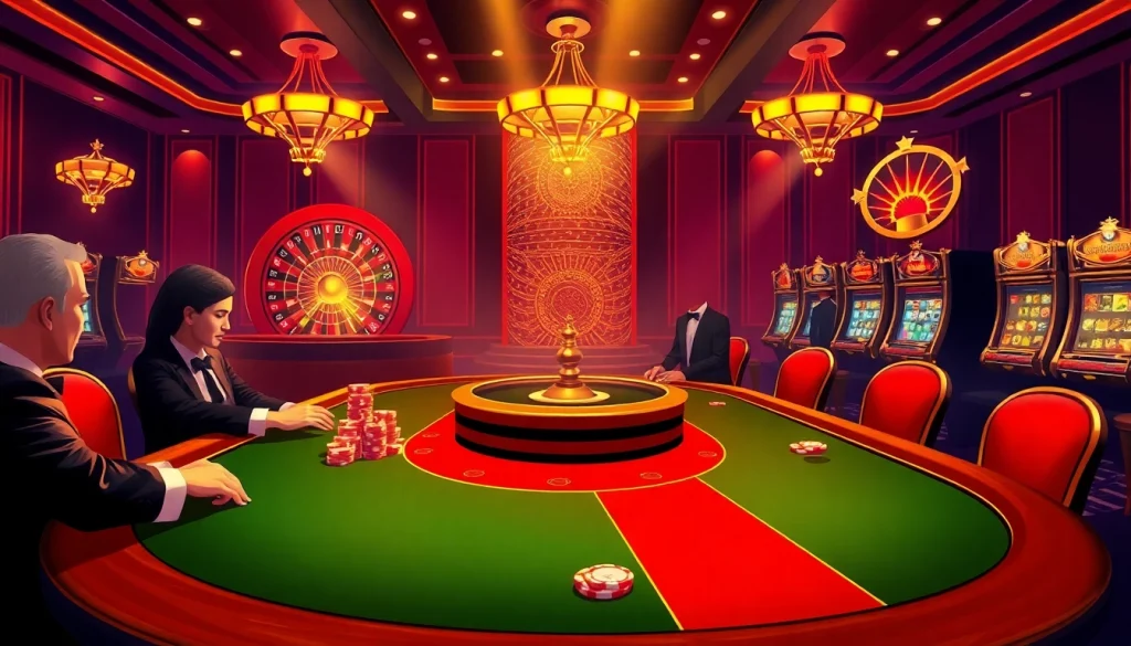 Experience thrilling l444 gaming with poker and roulette action in a luxurious casino setting.