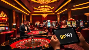 Experience the excitement of go99 at a luxurious casino with vibrant tables and lively players.