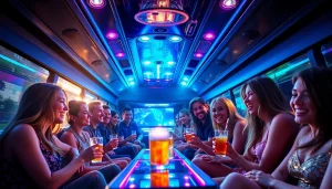 Party-Bus.co.uk's luxury interior with partygoers enjoying a vibrant celebration inside a modern party bus.