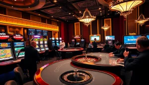 Kwin offers an electrifying casino experience with players engaging at vibrant gaming tables.