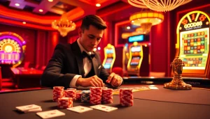 Experience excitement at good88's premier casino tables with vibrant chips and cards.