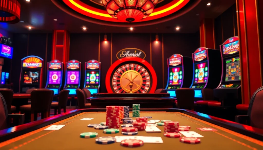 Experience excitement at trang chủ PS99 with vibrant casino tables, poker chips, and dynamic gambling action.